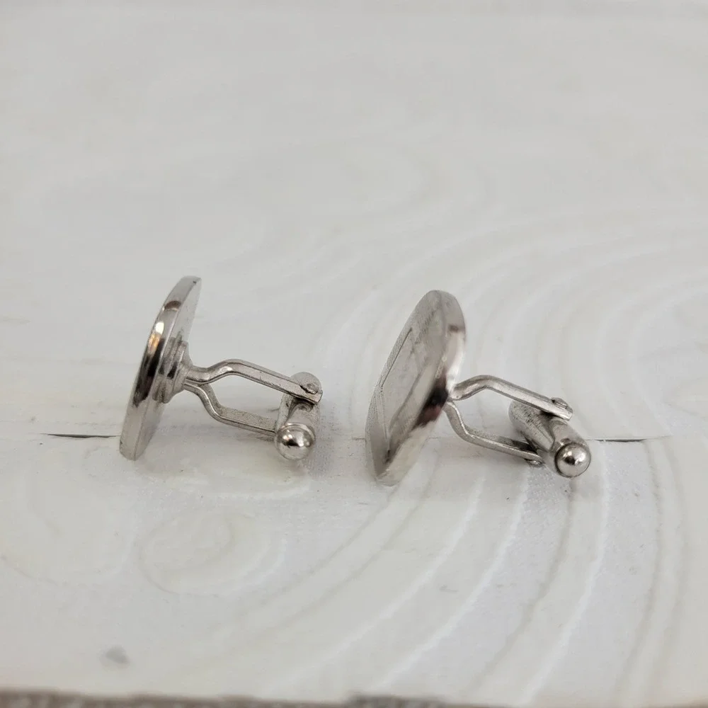 Vintage Anson Silver Tone Engine Turned‎ Square Cufflinks Mid Century Modern